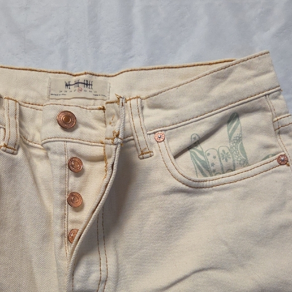 We The Free Cream Wide-Leg Jeans with Floral Side Art - Picture 3 of 10